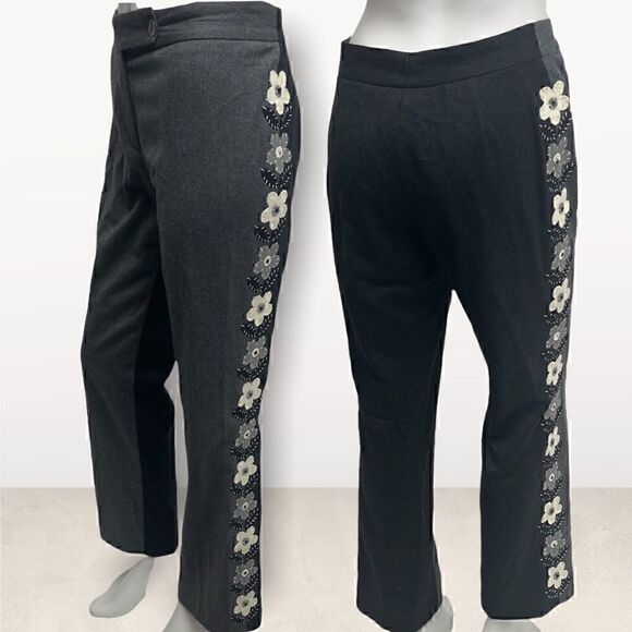 Moschino Cheap & Chic Gray  Wool Pants With Flower Detail - Picture 1 of 9